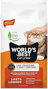 WORLD'S BEST CAT LITTER Low Tracking & Dust Control Multiple Cat Unscented 15-Pounds - Natural Ingredients, Quick Clumping, Flushable & Made in USA - Long-Lasting Odor Control & Easy Scooping