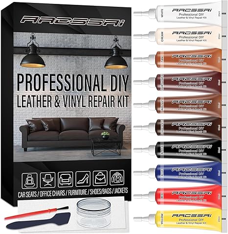 Leather Repair Kit for Furniture, Sofa, Jacket, Car Seats and Purse. Vinyl Repair Kit. Super Easy Instructions to Match Any Color, Restore Any Material, Bonded, Italian, Pleather, Genuine
