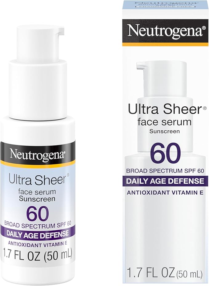 Neutrogena Ultra Sheer Face Sunscreen with Vitamin E & SPF 60, Sunscreen for Face with Broad Spectrum UVA/UVB Protection, Fragrance-Free, Oxybenzone-Free, Water-Resistant (80 minutes), 1.7 Fl Oz