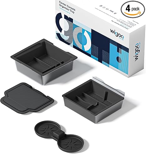 Wigoo Tesla New Model Y Juniper & Model 3 Center Console Organizer [Double Layer Space, Slide smoothly] Model 3 (2024~2025)/New Model Y Juniper Accessories, 4PCS Black