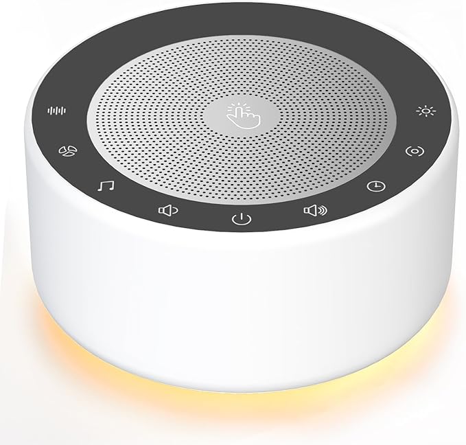 Kipcush White Noise Sound Machine with Nursery Lamp, Mood Lighting, 7 Colour Night Light, 30 Soothing Sounds for Baby/Adult. Timer, Plug in, Memory Function, Touch Control