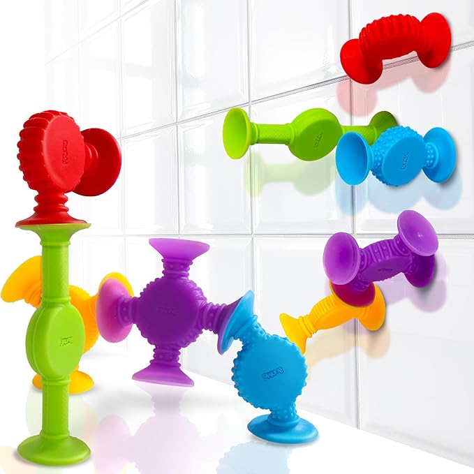 BUNMO Suction Bath Toys - Connect, Build, Create - Bath Toy - Hours of Fun & Creativity - Fine Motor Skills - Captivating & Stimulating Sensory Toy - Non-Mouthable Toy 3+ - Textured 10 Pack