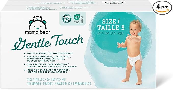 Amazon Brand - Mama Bear Gentle Touch Diapers, Hypoallergenic, Size 5, 132 Count (4 packs of 33), White