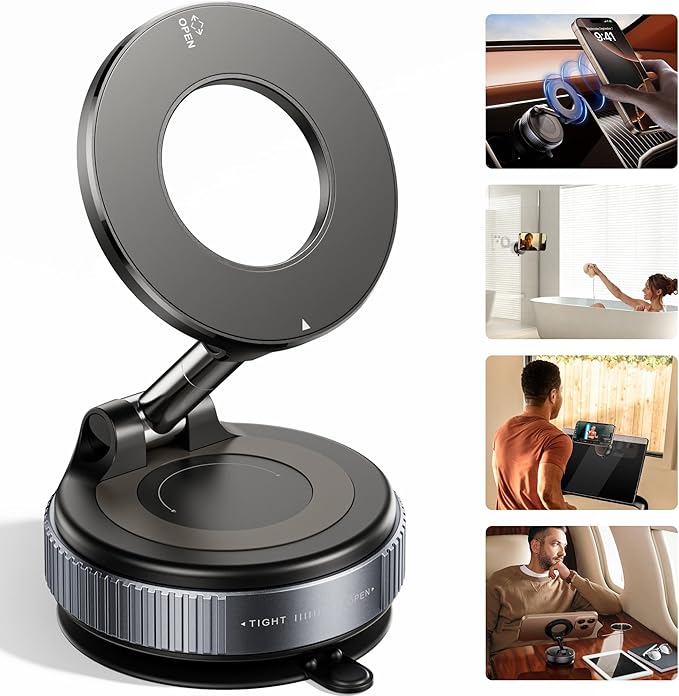 2026 Upgraded Vacuum Magnetic Car Phone Holder 360° Reinforced 96LBS Ultra Suction Cup Phone Mount for MagSafe Cell Phone Holders for Your Car/Gym/Mirror Mount for iPhone & Android