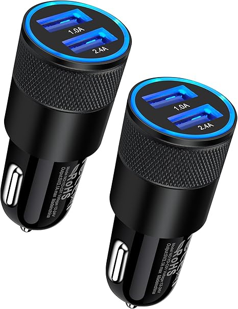 Car Charger, [2Pack/3.4a] Fast Charge Dual Port USB Cargador Carro Lighter Adapter for iPhone 15 14 13 12 11 Pro Max X XR XS 8 Plus 6s, iPad, Samsung Galaxy S23 S22 S21 S10 Plus S7 j7 S10e S9 Note 8