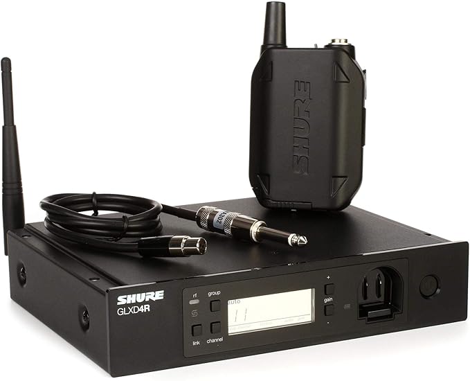 Shure GLXD14R Rechargeable Digital Wireless Guitar System with GLXD4R Rack Mount Receiver, GLXD1 Bodypack Transmitter and WA302 Instrument Cable, Wireless Freedom for Guitarists and Bassists