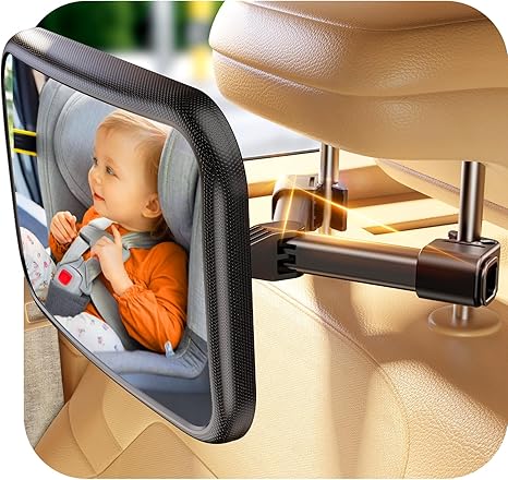 Baby Car Mirror for Baby Hook Clip Design Never Shake Baby Mirror for Car Seat Mirror Rear Facing Easy Install Back Seat Mirrors for Car Crystal Clear View ShatterProof Crash Tested