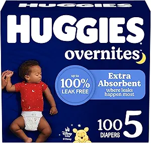 Huggies Size 5 Overnites Baby Diapers: Overnight Diapers, Size 5 (27+ lbs), 100 Ct (2 Packs of 50), Packaging May Vary
