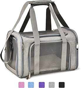 Henkelion Cat, Dog Carrier for Small Medium Cats Puppies up to 15 Lbs, TSA Airline Approved Carrier Soft Sided, Collapsible Travel Puppy Carrier - Grey
