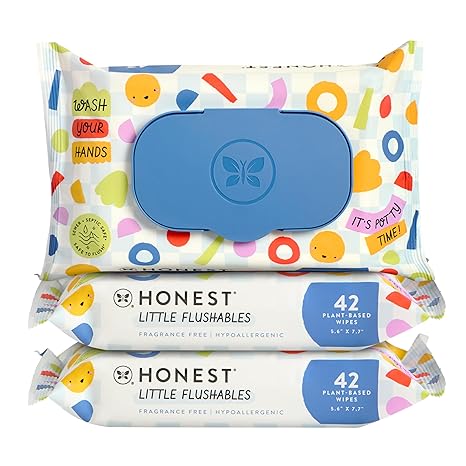 The Honest Company Plant-Based Toddler Flushable Wipes | Designed for Potty Training | 99% Water, Hypoallergenic, EWG Verified, Safe to Flush | Fragrance Free, 126 Count