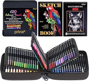 PRINA Art Supplies 120-Color Colored Pencils Set for Adults Coloring Books with Sketchbook, Professional Vibrant Artists Pencil for Drawing Sketching Blending Shading, Quality Soft Core Oil Based