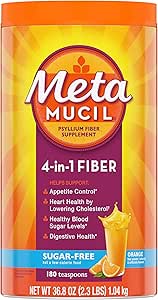 Metamucil Sugar-Free Fiber Supplement, 180 Servings, 4-in-1 Psyllium Husk Powder, Orange Smooth Sugar Free, 36.8 Ounce, 2.3 Pound (Pack of 1)