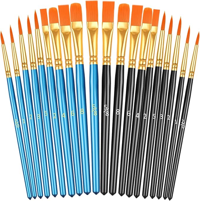 20 Pcs Paint Brush Set for Acrylic Painting, Watercolor, Miniature Detailing, and Rock Painting