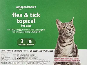 Amazon Basics Flea and Tick Topical Treatment for Cats (Over 1.5 Pounds), 3 Count (Previously Solimo)