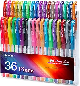 (36 Gel Pens) - Tanmit Gel Pens Set Coloured Pen Fine Point Art Marker Pen 36 Unique Colours for Adult Colouring Books Kid Doodling Scrapbooking Drawing Writing Sketching Highlighter Pens