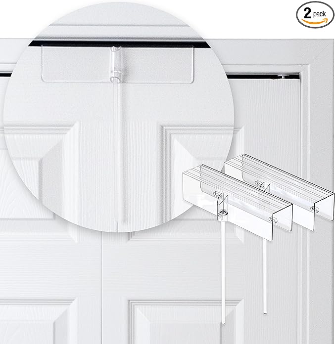 (2- Pack) - Safety Innovations Bi-fold Door Lock - Closet Protection Child and Pet Proof Bi-fold Door Lock - Tool-Free Installation - Unbreakable Clear Polycarbonate - for 1 3/8" Thick Wood Doors