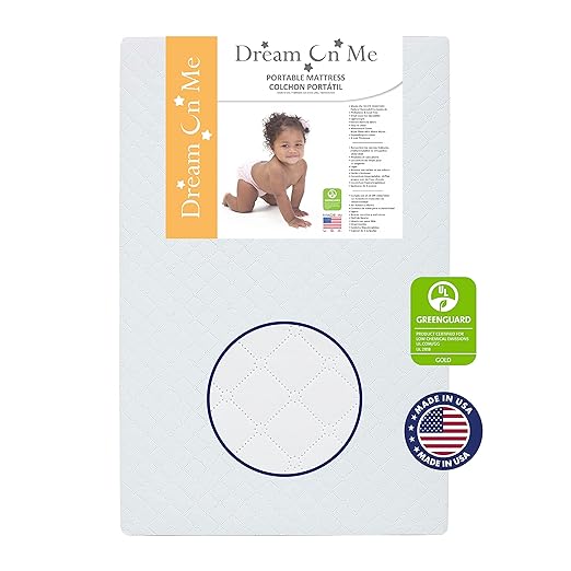 Dream On Me Holly 3” Fiber Baby Crib Mattress, Fits All Mini & Portable Cribs Only, Greenguard Gold and JPMA Certified Crib Mattress, Easy to Clean and Waterproof Vinyl Cover