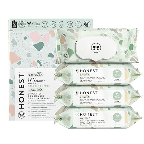The Honest Company Clean Conscious Multi-Use Wipes | Hypoallergenic + Unscented for Sensitive Skin | Over 99% Water, Compostable, Plant Based, Baby Wipes | Geo Mood, 288 Count