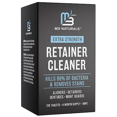 Retainer Cleanser Tablets Invisalign Cleaner FSA HSA Approved Remove Odors Discoloration Stains and Plaque 4 Month Supply Denture Cleansers Retainers Mouth Guards Denture Bath Mint by M3 Naturals