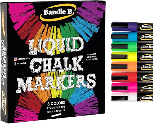 Liquid Chalk Markers - 8 Vibrant colors, erasable, non-toxic, water-based, reversible tips, bright colors for kids & adults for glass or chalkboards for businesses, restaurants, or any occasion