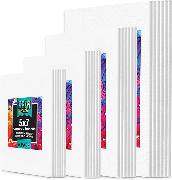 Paint Canvas Panels Set- 24 Multi- Pack, Pre-Primed Canvas Board for Painting, 5x7, 8x10, 9x12, 11x14. White Cotton Canvases for Painting Acrylic, Oil, Gouache, Tempera Paints