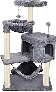 YUNWEI Newest Cat Tree with Cat Condo and Big Hammock，Grey