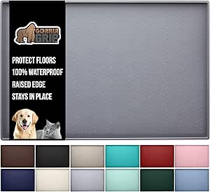 Gorilla Grip Silicone Pet Feeding Mat, Dog Food Mats Contain Spills, Protects Floors, Waterproof Placemats for Water Bowl, Raised Edges for Cat and Dogs Treats, Pets Accessories, 18.5x11.5, Gray