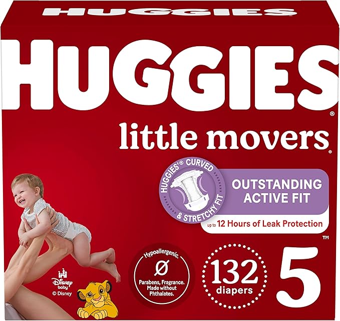 Huggies Size 5 Diapers, Little Movers Baby Diapers, Size 5 (27+ lbs), 132 Count, Packaging May Vary