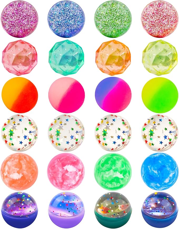 24 Pieces Bouncy Balls 32mm Bounce Balls 6 Styles High Bouncing Balls Toys for Kids Party Favors Birthdays Gift Classroom