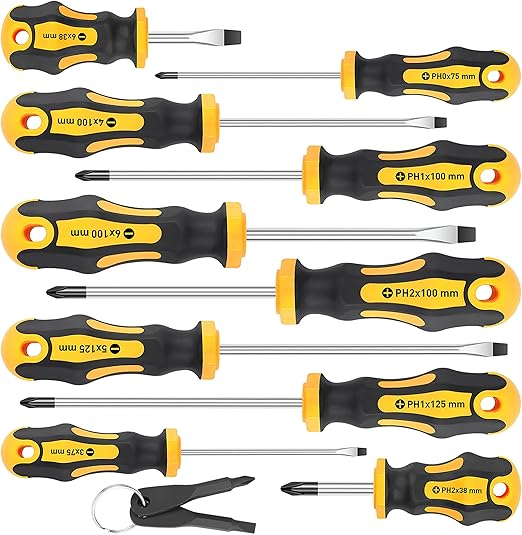 Amartisan 10-Piece Magnetic Screwdrivers Set, 5 Phillips and 5 Slotted Tips Professional Cushion Grip Screwdriver Set (10-Piece)