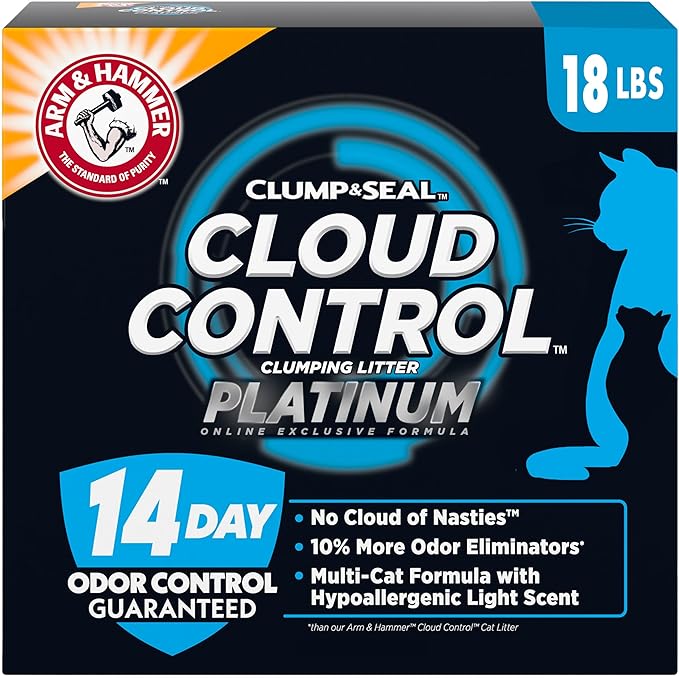 Arm & Hammer Cloud Control Platinum Multi-Cat Clumping Cat Litter with Hypoallergenic Light Scent, 14 Days of Odor Control, 18 lbs.