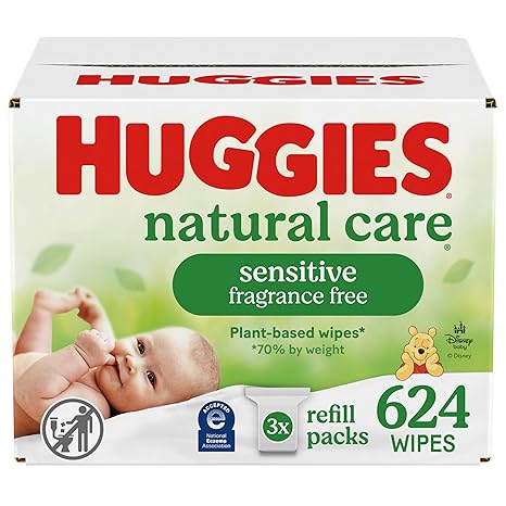 Huggies Natural Care Sensitive Baby Wipes, Hypoallergenic, 99% Purified Water, 3 Refill Packs (624 Wipes Total)