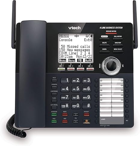 VTech AM18447 Main Console 4-Line Expandable Small Business Office Phone System with Answering Machine, Intercom, Auto Attendant & Music on Hold, Black