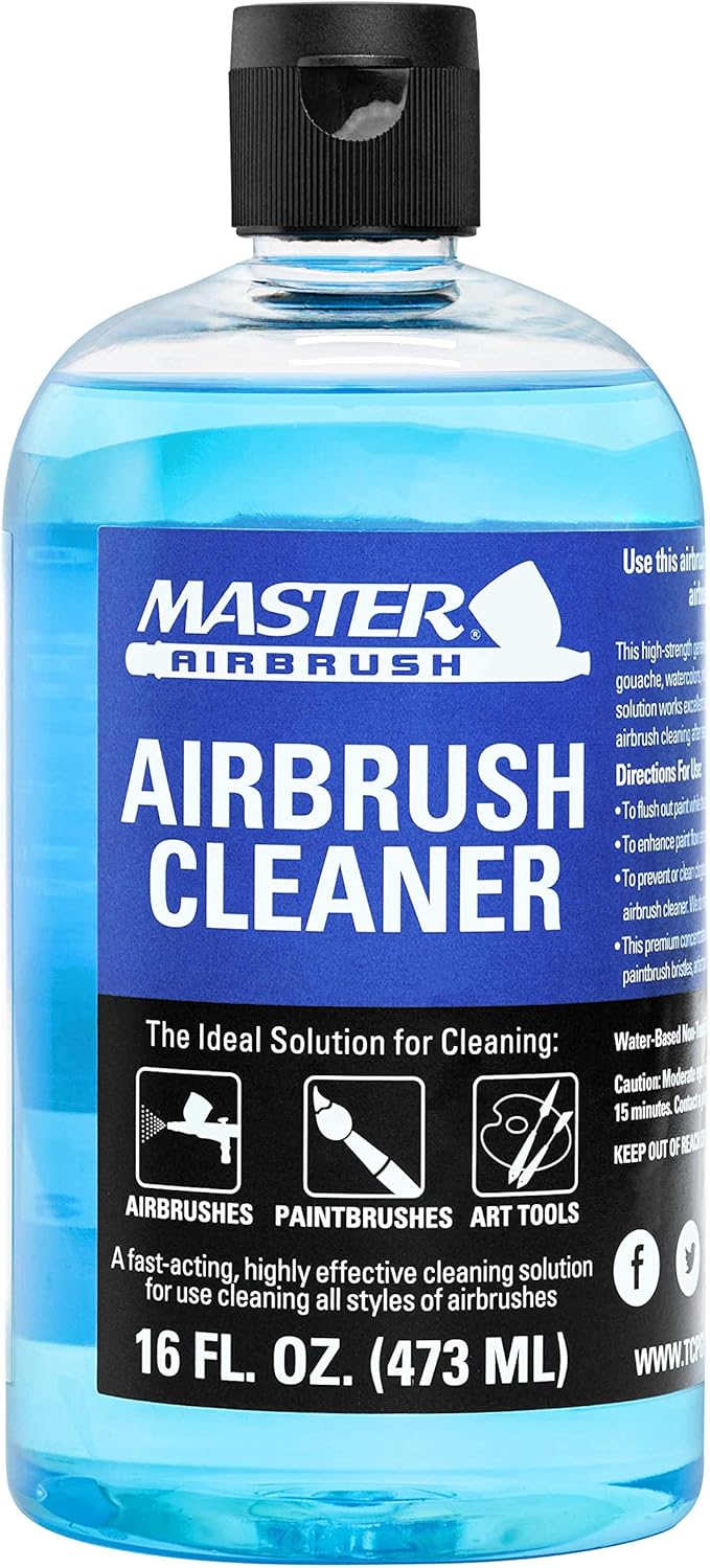 Master Airbrush Cleaner, 16-Ounce Pint Bottle - Fast Acting Cleaning Solution, Quickly Remove Water-Based Acrylic Paint, Watercolor, Makeup - Clean Clogged Airbrushes, Brushes, Artist Tools