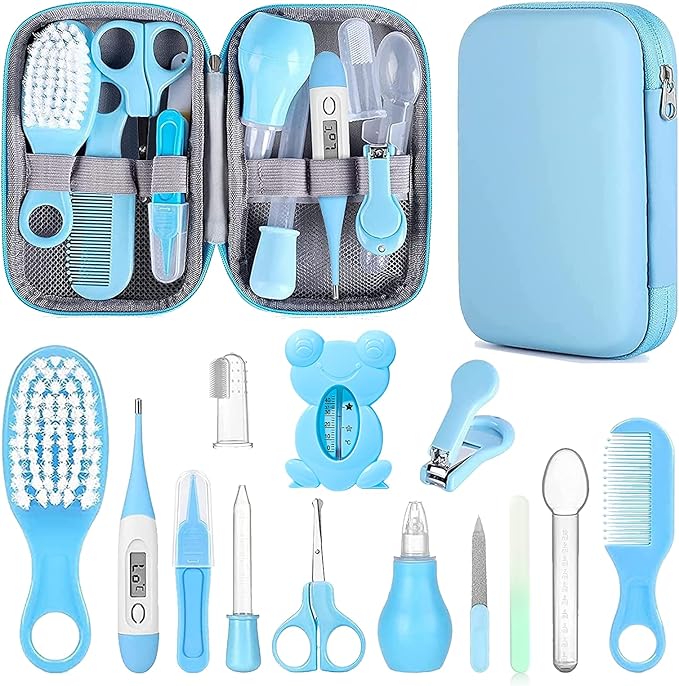 Baby Grooming Kit, Infant Safety Care Set with Hair Brush Comb Nail Clipper Nasal Aspirator,Baby Essentials Kit for Newborn Girls Boys