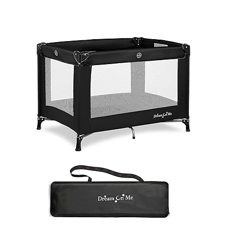 Dream On Me Nest Portable Playard in Black with Carrybag an Shoulder Strap, Lightweight, Packable and Easy Setup Baby Playard, Breathable Mesh Sides and Soft Fabric - Comes with a Removable Padded Mat