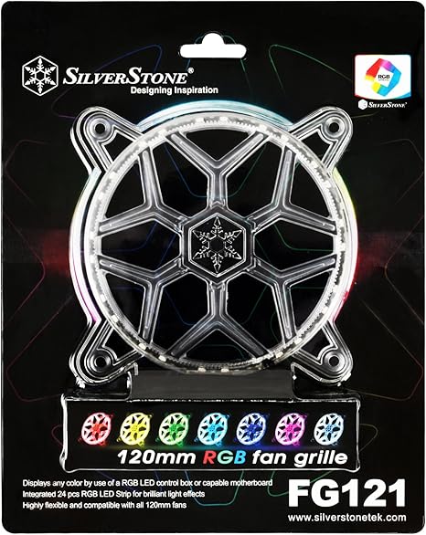 SilverStone Technology 120mm RGB LED Fan Guard / Grill for ASUS AURA SYNC / MSI Mystic Light Sync / ASROCK AURA RGB / BIOSTAR RACING and Others FG121