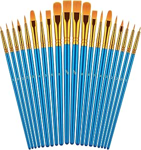 Paint Brushes Set, 2Pack 20 Pcs Paint Brushes for Acrylic Painting, Oil Watercolor Acrylic Paint Brush, Artist Paintbrushes for Body Face Rock Canvas, Kids Adult Drawing Arts Crafts Supplies, Blue