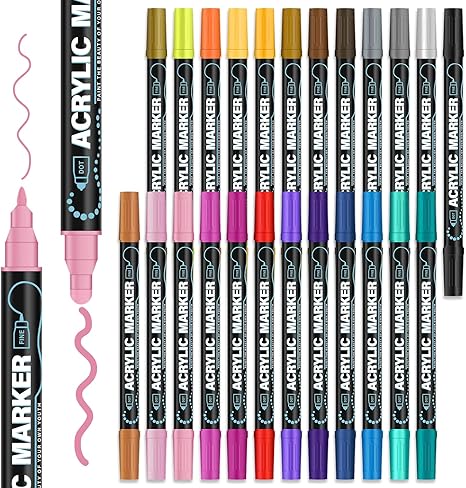 Acrylic Paint Markers, 24 Colors Paint Pens Acrylic Markers for Rock Painting Supplies, Wood, Ceramic, Glass, DIY Crafts, Scrapbook & Art Supplies for Classroom Must Haves.