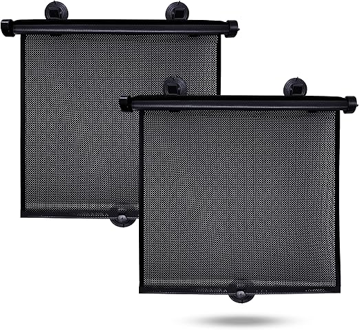 EcoNour Car Side Window Sun Shade (2 Pack) | Retractable Car Roller Sunshade for Kids | Baby Car Window Shades for UV and Sun Glare Protection | Baby Car Travel Accessories (15"x17")
