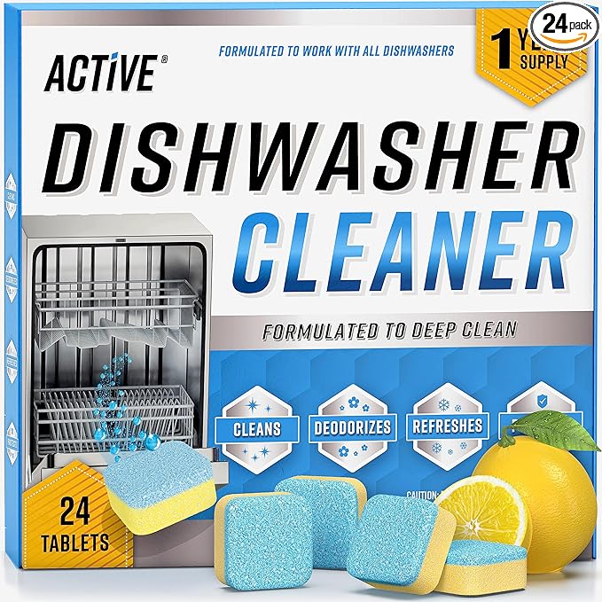 Dishwasher Cleaner And Deodorizer Tablets - 24 Pack Deep Cleaning Descaler Pods for Dish Washer Machine, Heavy Duty, Septic Safe, Natural Limescale Remover, Calcium, Odor, Smell - 12 Month Supply