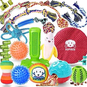 KIPRITII 25 Pack Various Puppy Dog Toys for Teething, Entertainment & Interaction, Puppy Chew Toys Pack with Rope Toy, Treat Balls and Dog Squeaky Toys for Puppies & Small Dogs
